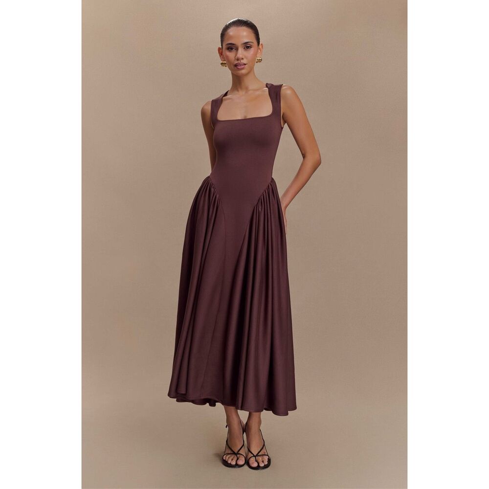 Square Neck Burgundy Maxi Dress - Women - Picture 12 of 12